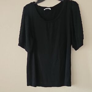 Beacon‎ Black Short Sleeve Scoop Neck Top XL